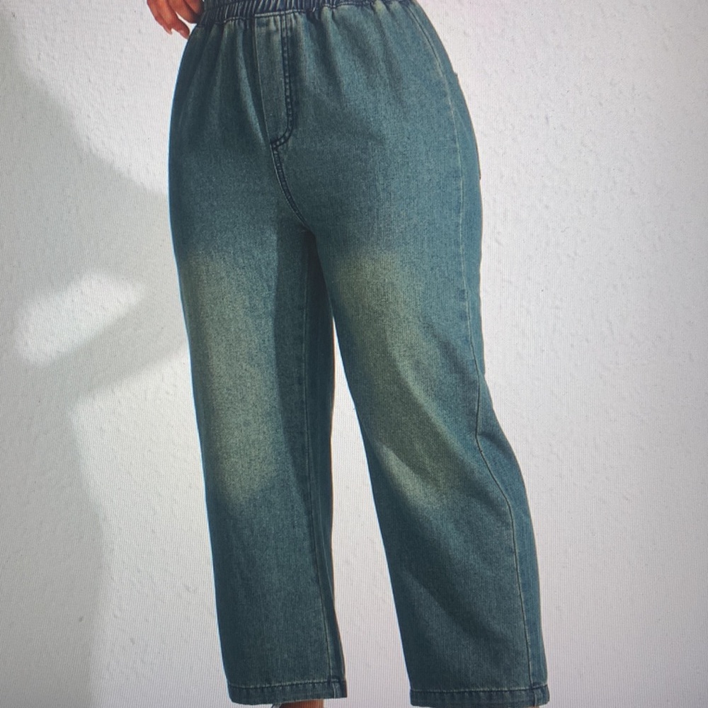 High-Waist Wide Leg Jeans in Washed Green - Picture 3 of 3